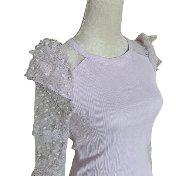 Free People light pastel purple all lace sleeve fitted spring shirt blouses - Picture 4 of 8